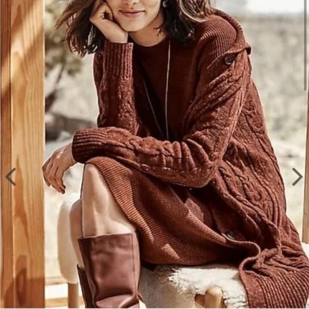 J.Jill Chunky Cable Knit Wool Blend Duster Cardigan in Auburn Size MP NWT!!